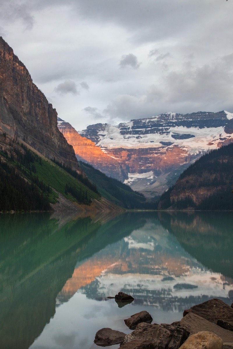 First rays of the sun on Victoria Glacier, Lake Louise