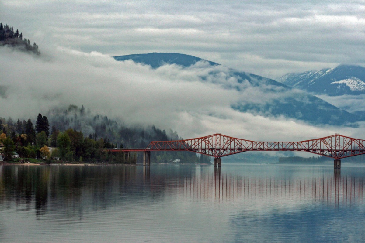 Mountain mists coming in over Nelson Bridge & Kootenay Lake