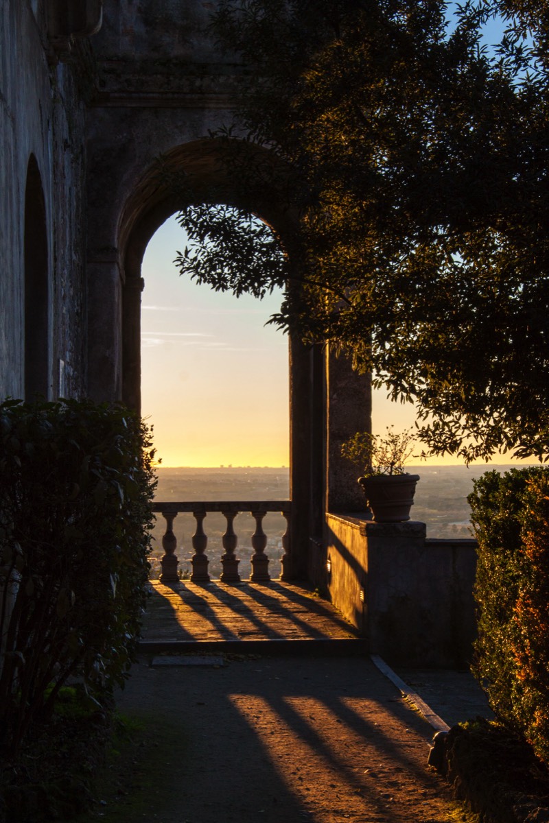 Setting sun on a romantic balcony