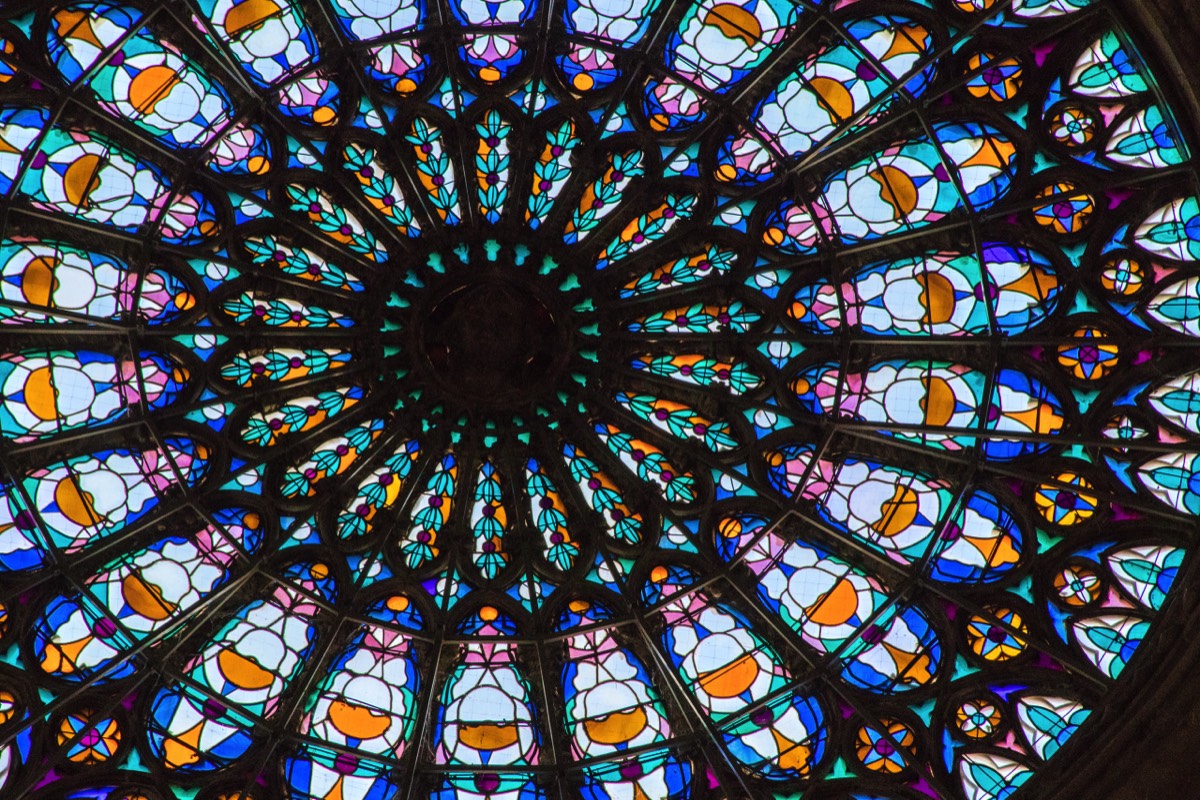 The sun lights up the rose window