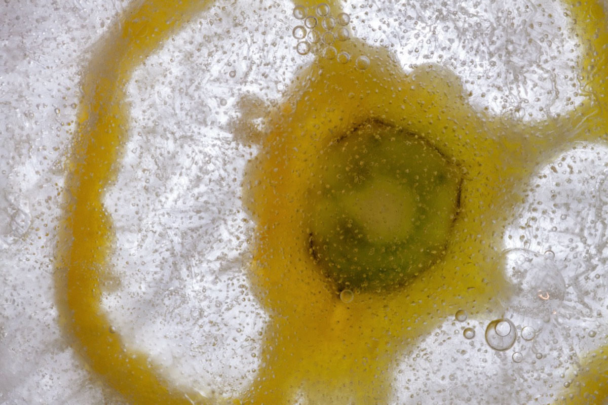 Yellow pepper caught in ice
